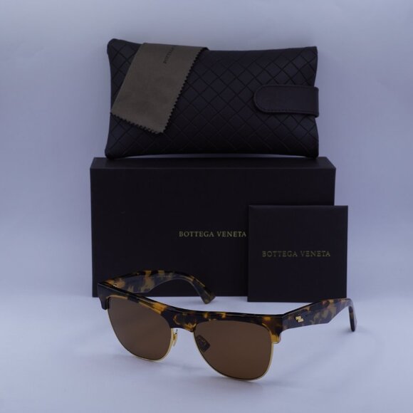 Bottega Veneta BV1003S 002 Sunglasses Spotted Havana Square Frame, Brown Lenses - Picture 10 of 10